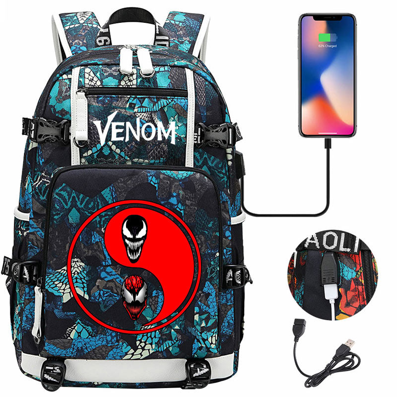 Venom Backpack Spiderman SchoolBag with USB Charging Port