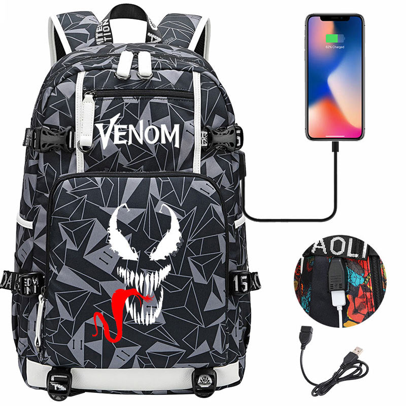 Venom Backpack Spiderman SchoolBag with USB Charging Port