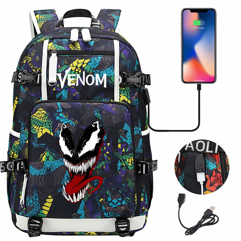 Venom Backpack Spiderman SchoolBag with USB Charging Port