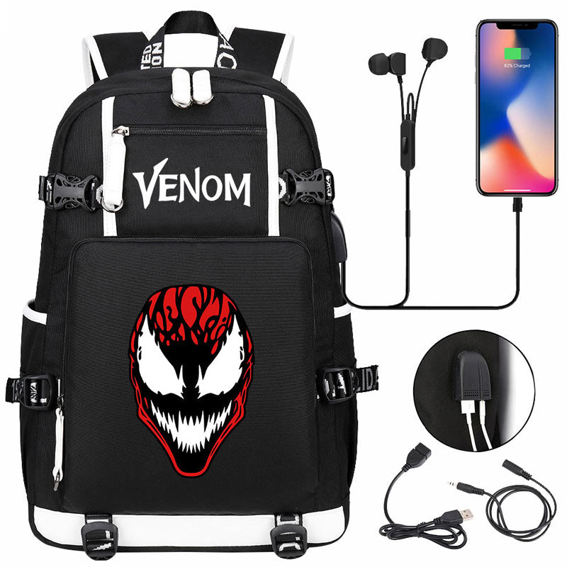 Venom Backpack Spiderman SchoolBag with USB Charging Port