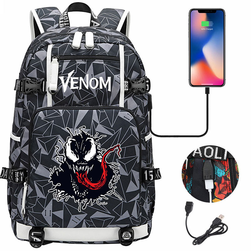 Venom Backpack Spiderman SchoolBag with USB Charging Port