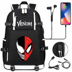 Venom Backpack Spiderman SchoolBag with USB Charging Port