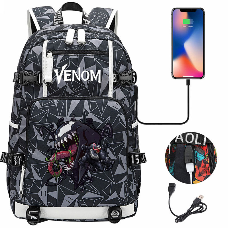 Venom Backpack Spiderman SchoolBag with USB Charging Port