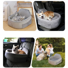 Dog Car Seat for with Belt Soft Pet Travel Bed for Front & Back Seats-Removable Washable