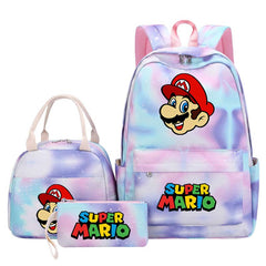 Game Super Mario Schoolbag Backpack Lunch Bag Pencil Case 3pcs Set for Students