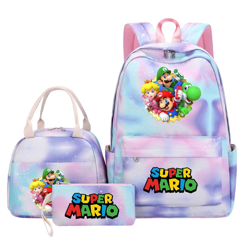 Game Super Mario Schoolbag Backpack Lunch Bag Pencil Case 3pcs Set for Students