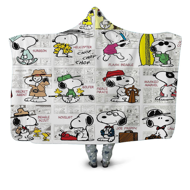 Snoopy Hooded Blanket Cartoon Dog Pattern Blanket for Adult Kids