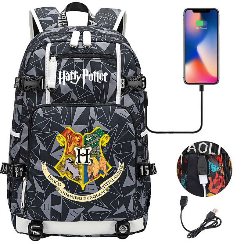 Harry Potter Hogwarts Backpack Travel Backpack School Bag with USB Charging Port