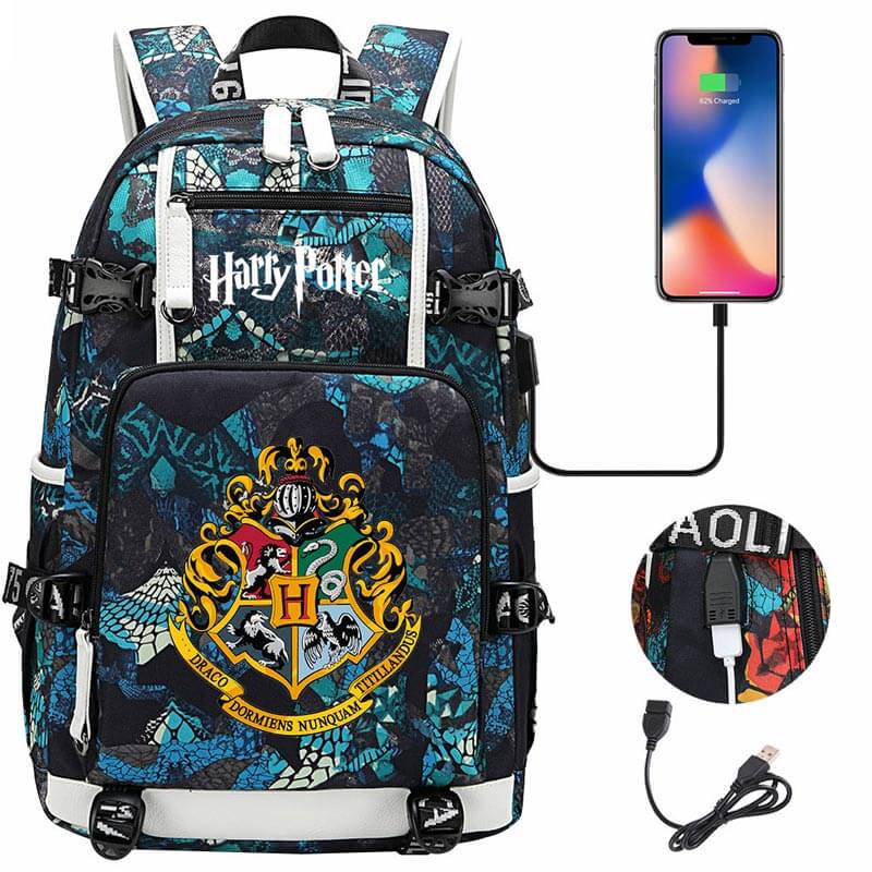 Harry Potter Hogwarts Backpack Travel Backpack School Bag with USB Charging Port