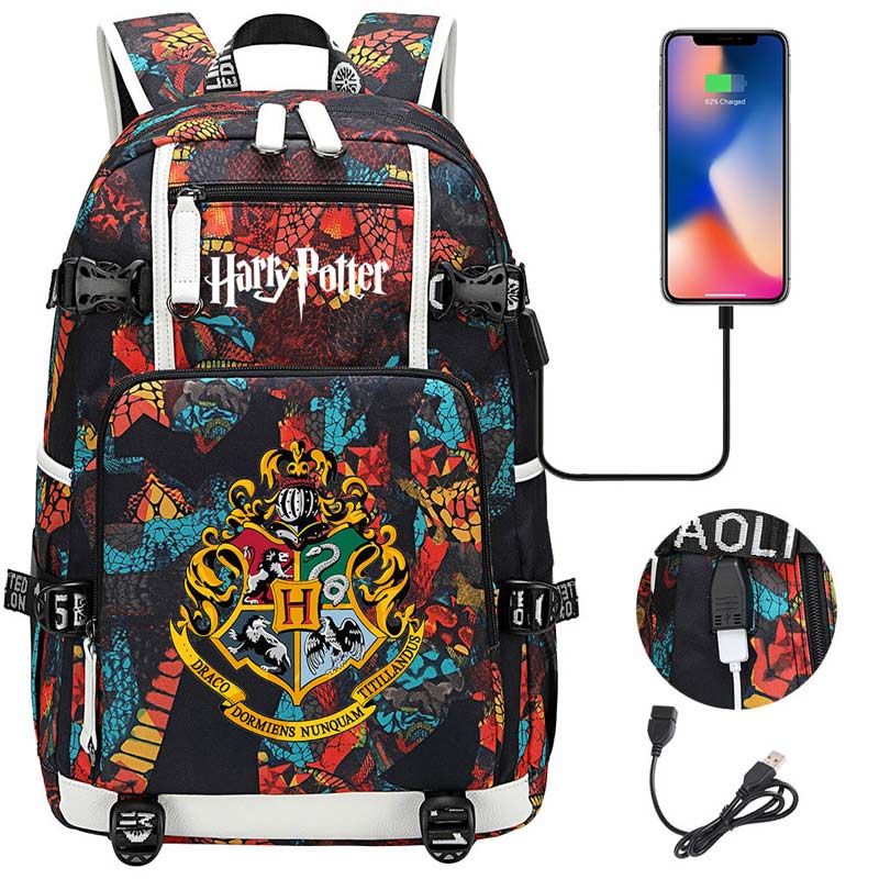 Harry Potter Hogwarts Backpack Travel Backpack School Bag with USB Charging Port