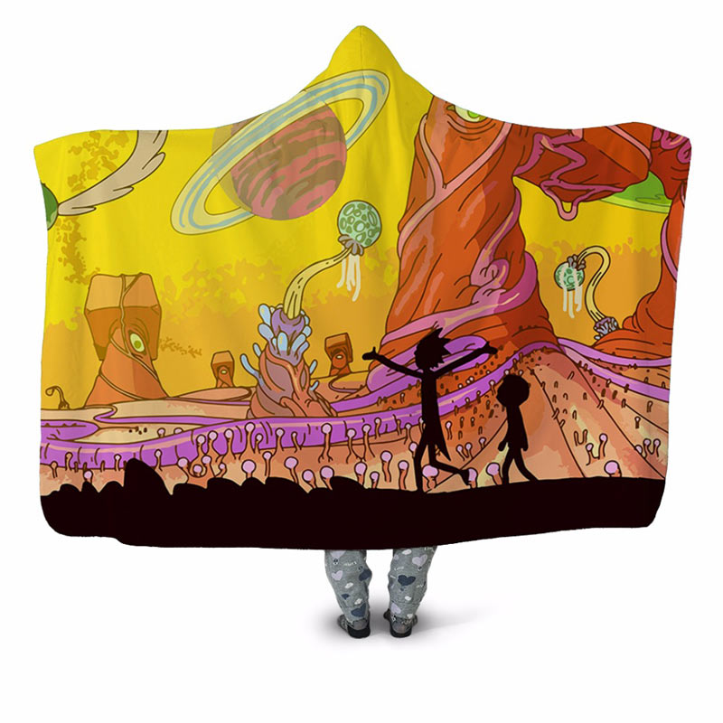 Rick and Morty Hooded Blanket |  Rick and Morty Fleece Cartoon Hooded Blanket  for Adults Kids